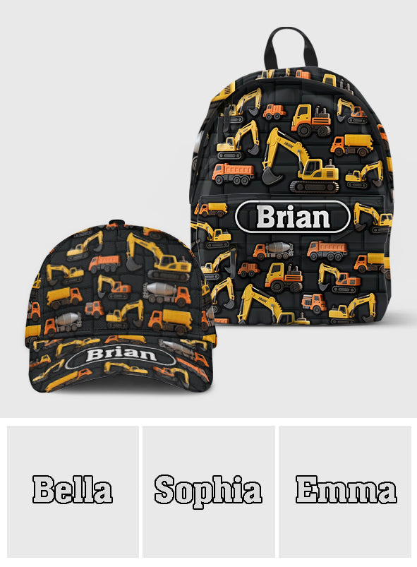 Children's Engineering Vehicle Wall Theme - Personalized Kid Classic Cap & Backpack