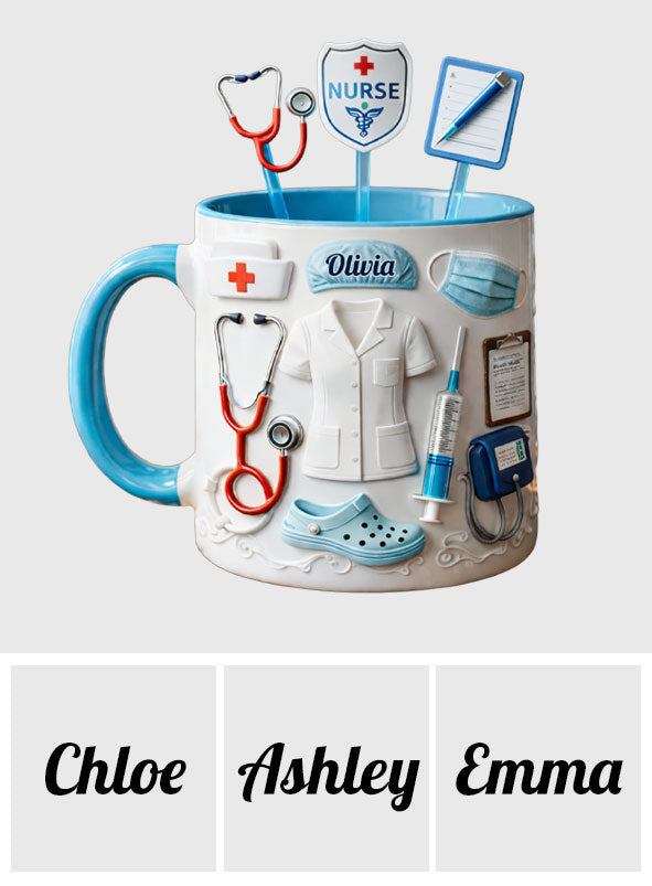 Geschenkidee für Krankenschwestern – Personalisierte Tasse mit Acryl-Rührstäbchen