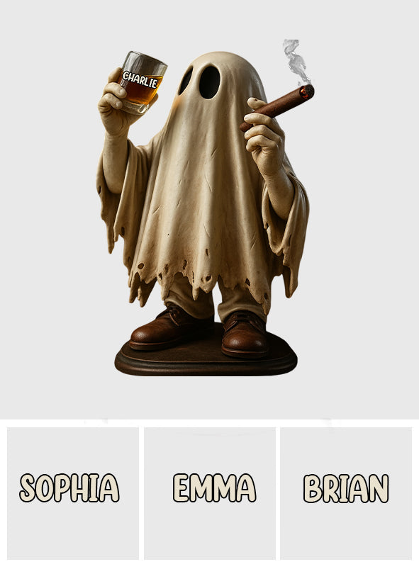 Gruseliger Whisky- und Zigarrenliebhaber – personalisierte, individuell geformte Acrylplakette mit Whisky-Motiv