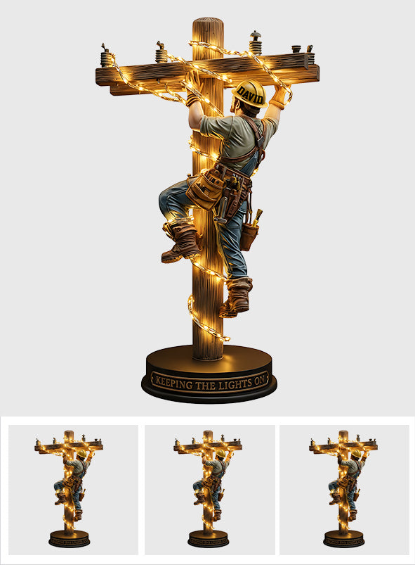 Keeping The Lights On - Personalized Lineman Custom Shaped Acrylic Plaque