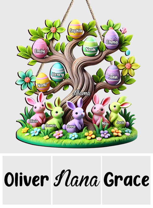 Osterhasen - Personalisiertes Mutter-Holzschild in individueller Form