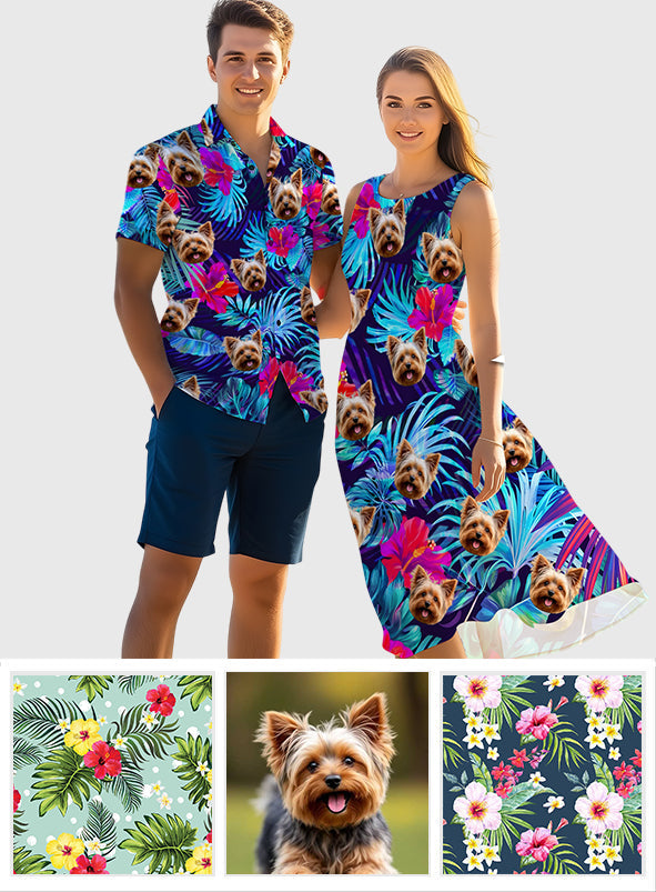 Der Strand ruft – personalisiertes Hawaiihemd und ärmelloses Kleid für Hunde