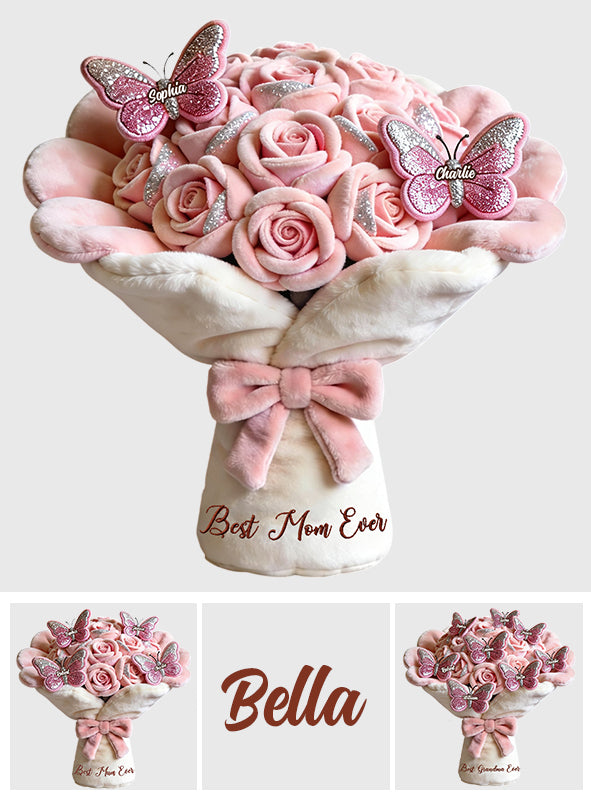 Perfect Gift For Mom, Grandma Beautiful Bouquet - Personalized Mother Faux Fur Shaped Pillow