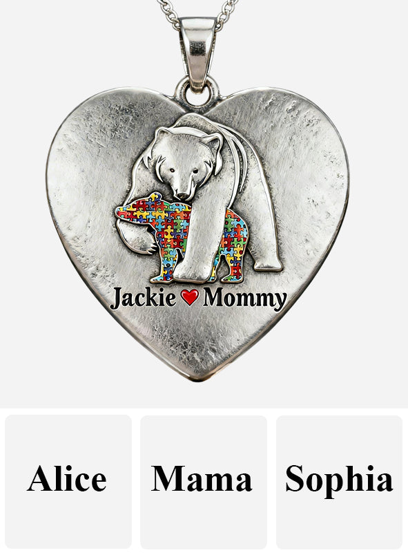 Autism Mama Bear - Personalized Autism Awareness Shaped Metal Pendant Necklace