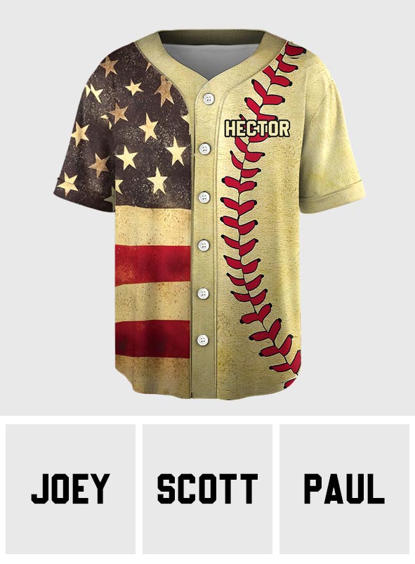 Baseballtrikot mit Retro-Flaggenmuster – Personalisiertes Baseballtrikot