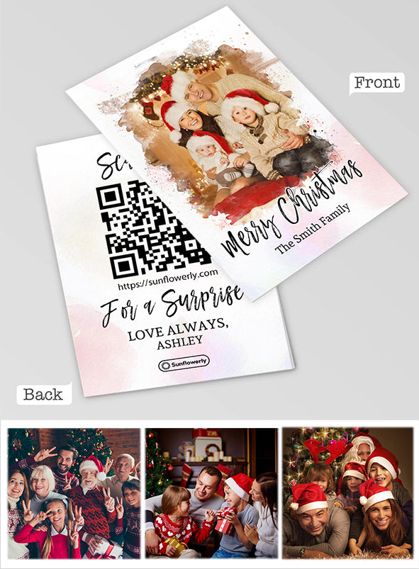Fröhliche Weihnachten! Foto-Upload mit Aquarell-Effekt – Personalisierte QR-Grußkarte