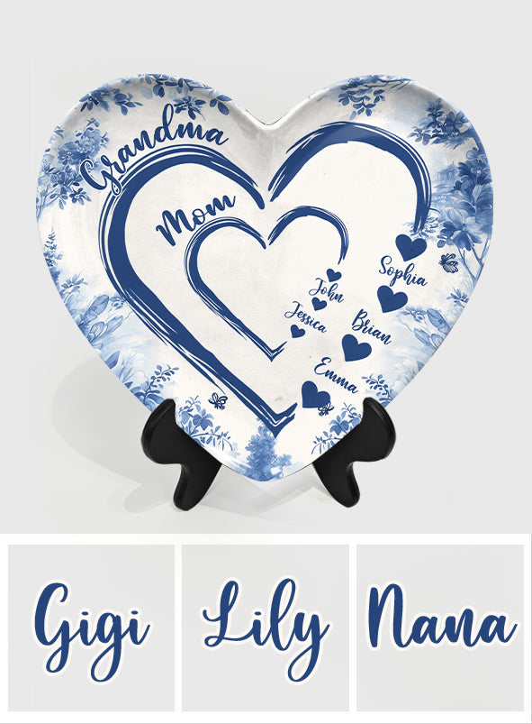 First Mom Now Grandma - Personalized Grandma Heart Shaped Plate