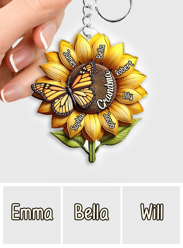 Sunflower Gift For Grandma Mom - Personalized Grandma Keychain