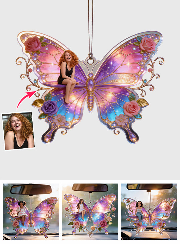 Self-love Gift, Butterfly Flower - Personalized Butterfly Car Ornament