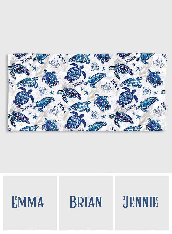 Aloha-Motiv mit Meeresschildkröte – Personalisiertes, schnelltrocknendes Strand-/Badetuch mit Schildkrötenmotiv