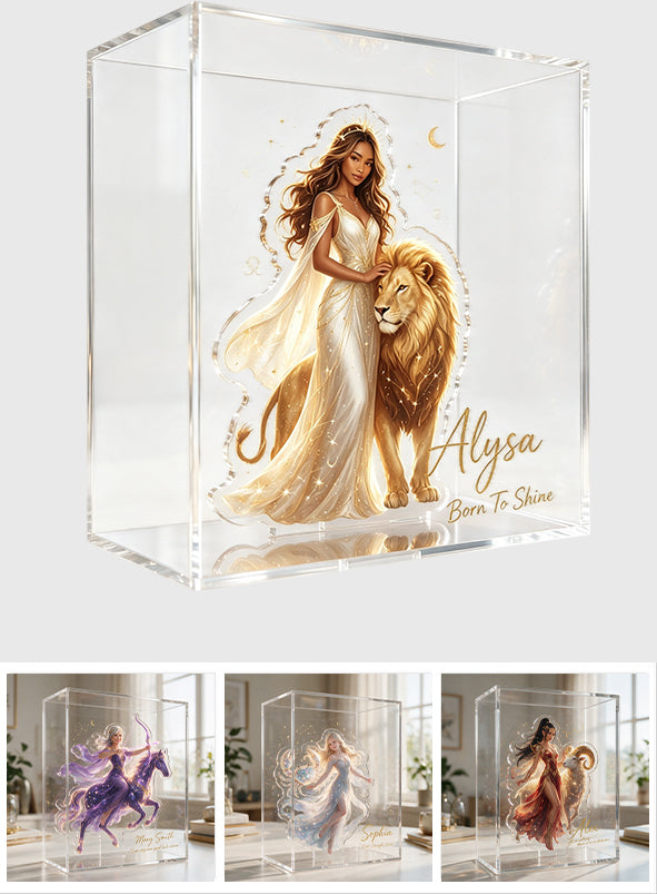 Individuelle Zodiac Fantasy Acryl-Gedenkbox - Personalisierte Horoskop-Acryl-Displaybox
