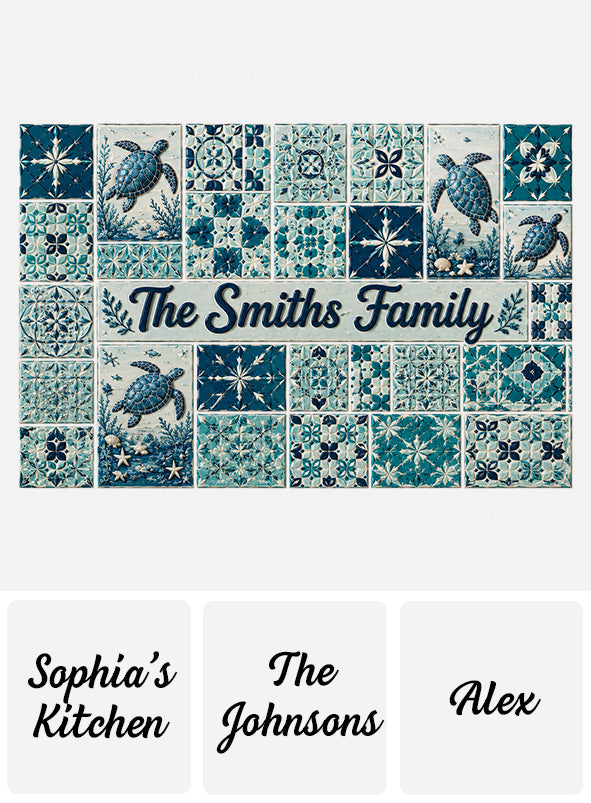 Blue Ocean Turtle Mosaic Pattern - Personalized Turtle Wall Decal