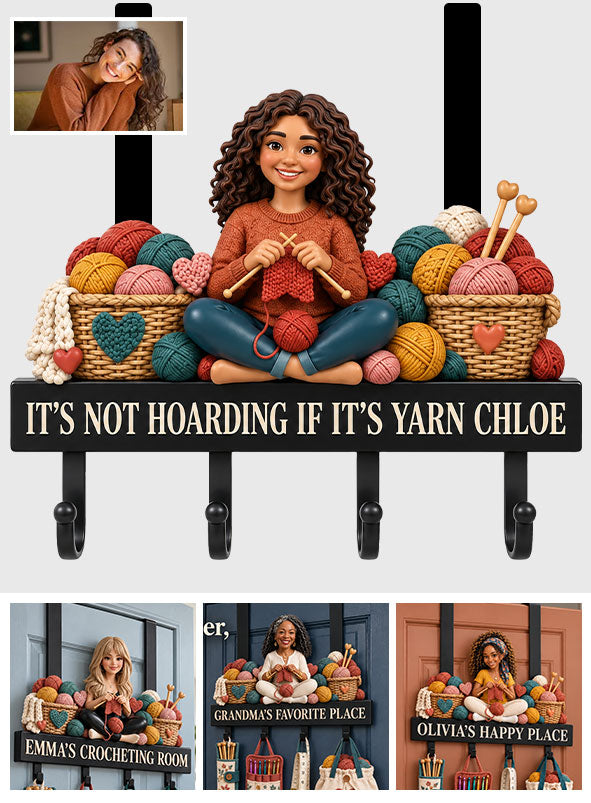 My Happy Place Gift For Crochet, Knitting Lovers - Personalized Crocheting Metal Door Hooks