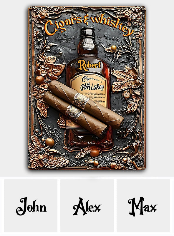 Cigar & Whiskey - Personalized Whisky Rectangle Metal Sign
