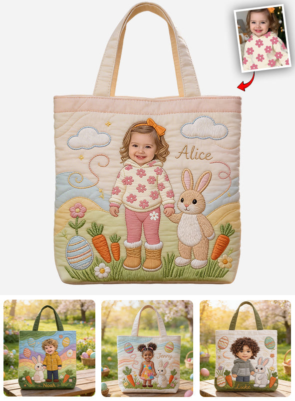 Custom Easter Bunny Tote Bag For Egg Hunt - Personalized Kid Quilted Tote Bag