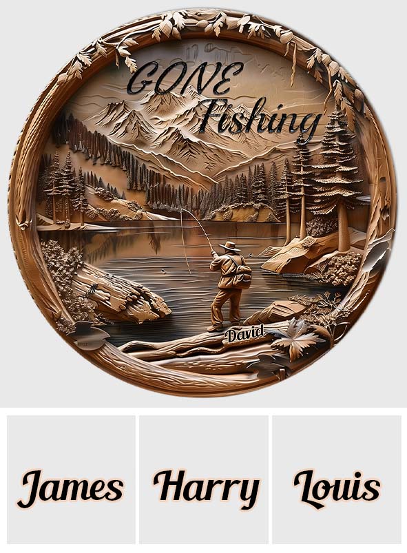 Gone Fishing - Personalized Fishing Round Wood Sign