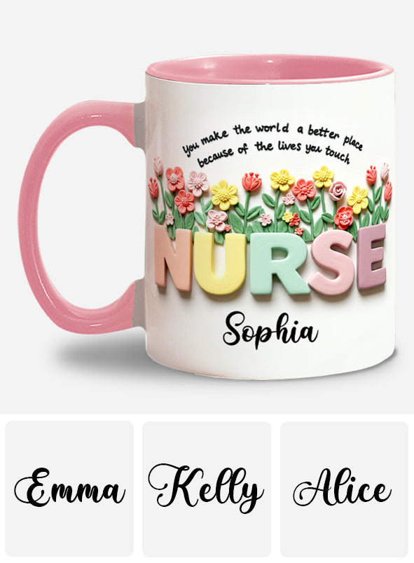 Krankenpflege ist eine Herzensangelegenheit – Personalisierte Tasse mit Krankenschwester-Motiv
