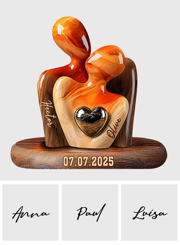 Elegant Couple Statue with Heart Inlay - Personalized Couple Custom Shaped Wood Plaque