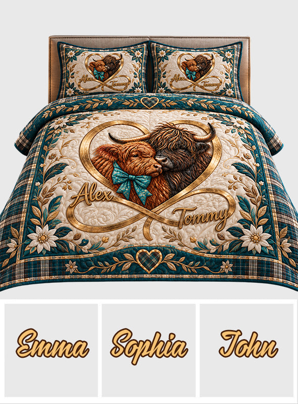 Love You Infinite - Personalized Highland Cow Quilt Set