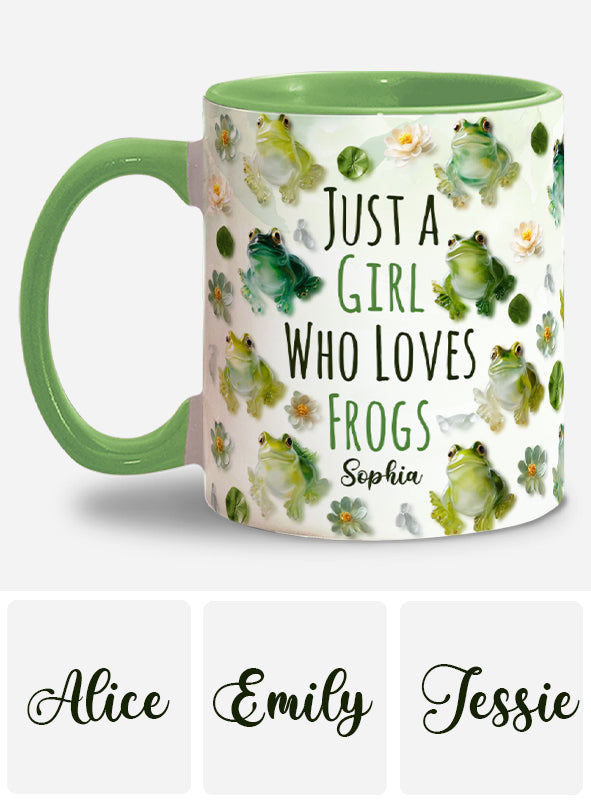 Einfach ein Mädchen, das Frösche liebt – personalisierte Tasse mit Froschmotiv