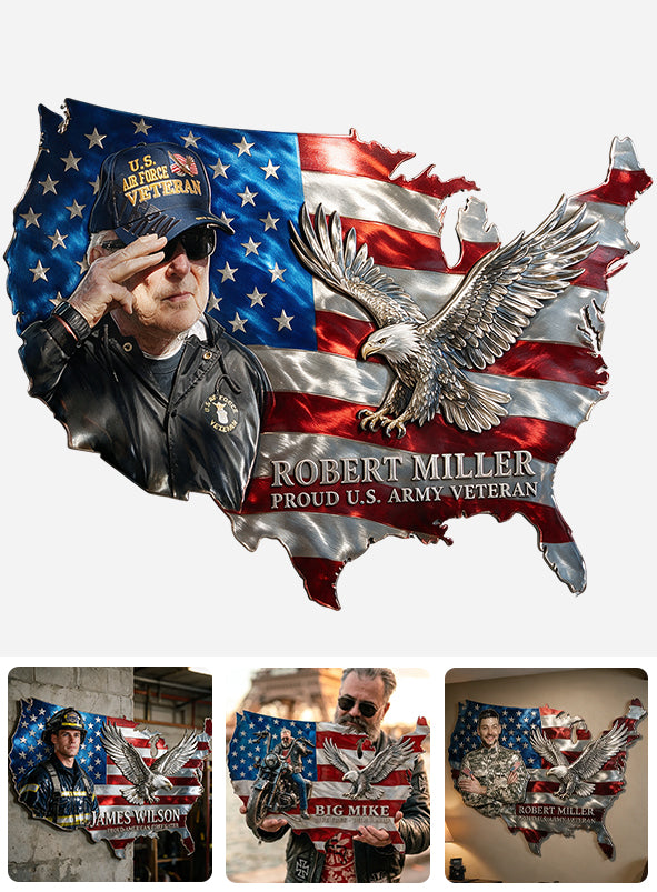 Custom Photo USA Flag Metal Sign, Personalized American Eagle Wall Art, Gift For Him/ Veteran/ Police/ Firefighter... - Personalized Real Men 3D Printed Cut Metal Sign