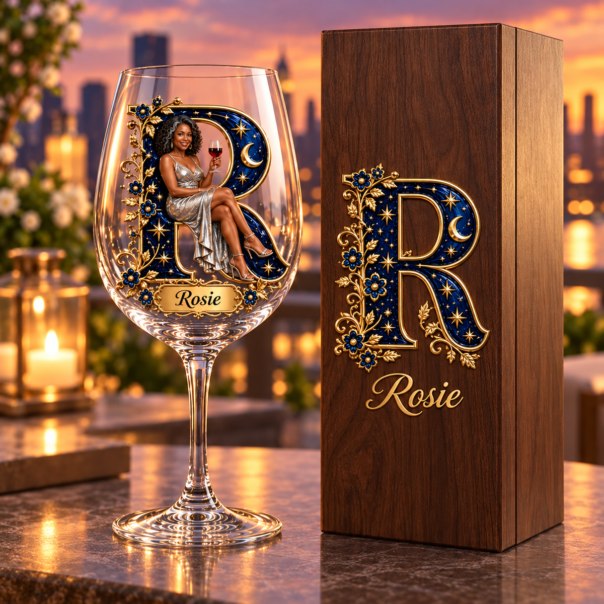 Personalized Custom Photo Celestial Wine Glass - Gift for Older Women