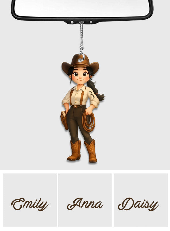 Niedliches Chibi-Cowgirl – Personalisierter Cowgirl-Autoanhänger
