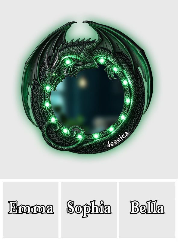 Fantastischer Drache – Personalisierter Drachen-Wandspiegel mit LED-Beleuchtung