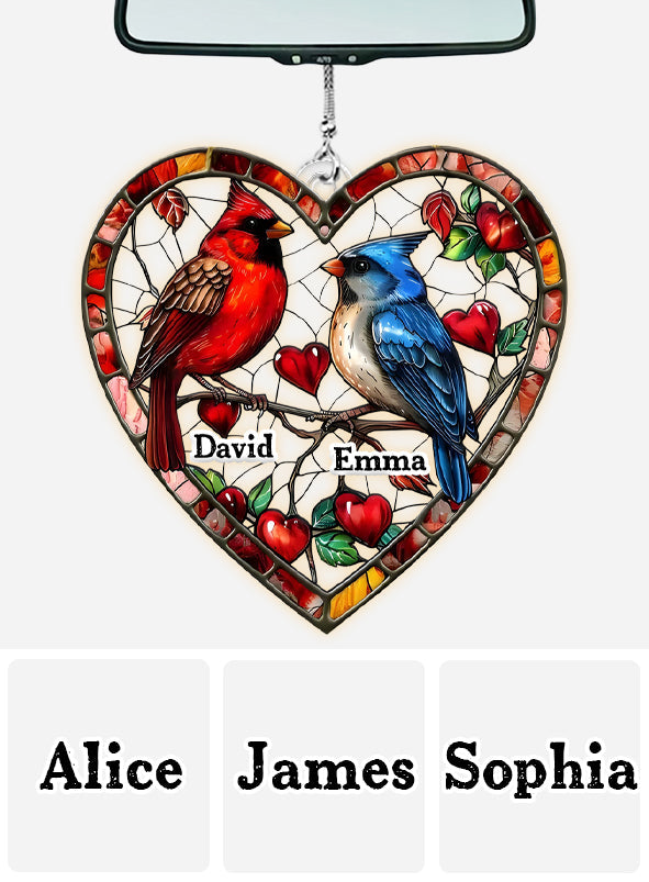 Hübsches Kolibri-Pärchen – Personalisierter transparenter Autoanhänger für Paare