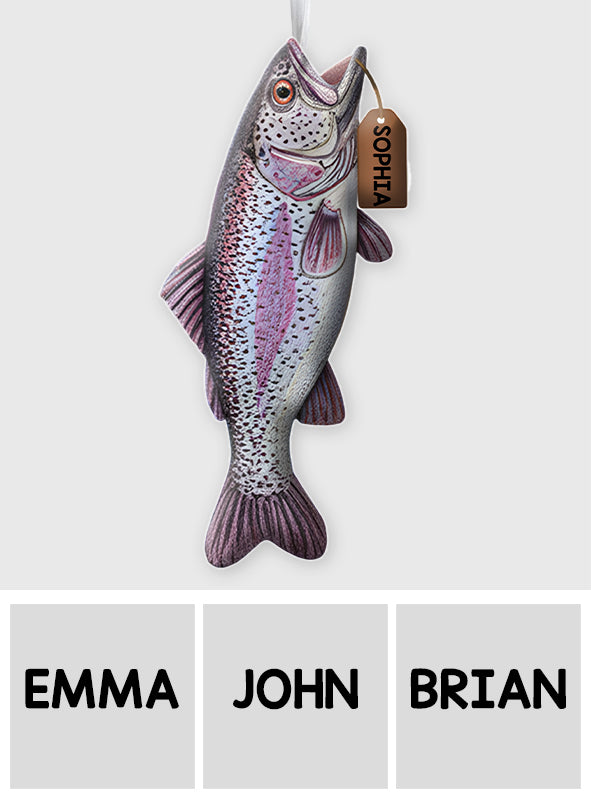 Fröhliche Fischweihnachten – personalisierter Weihnachtsstrumpf in Anglerform