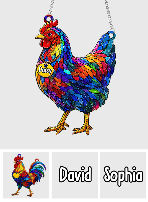 Stunning Chicken And Rooster - Personalized Chicken Window Hanging Suncatcher Ornament