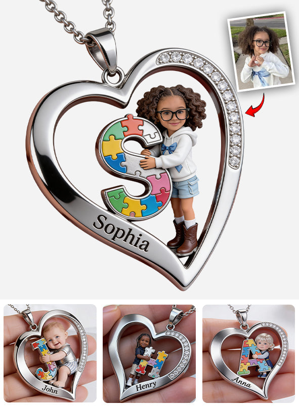 Brief zum Thema Autismus – Personalisierte Halskette mit Anhänger aus Metall in Form eines Buchstabens zum Thema Autismus