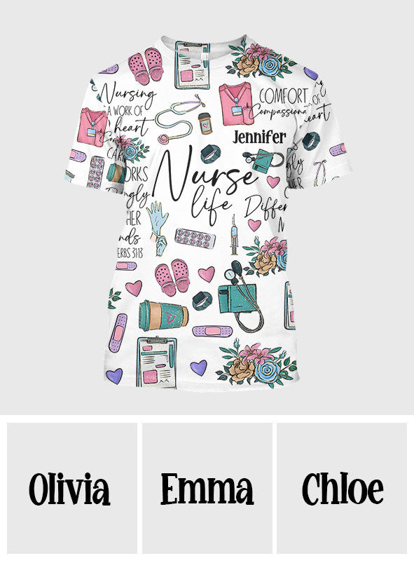 Krankenpflege ist eine Herzensangelegenheit – Personalisiertes T-Shirt für Krankenschwestern