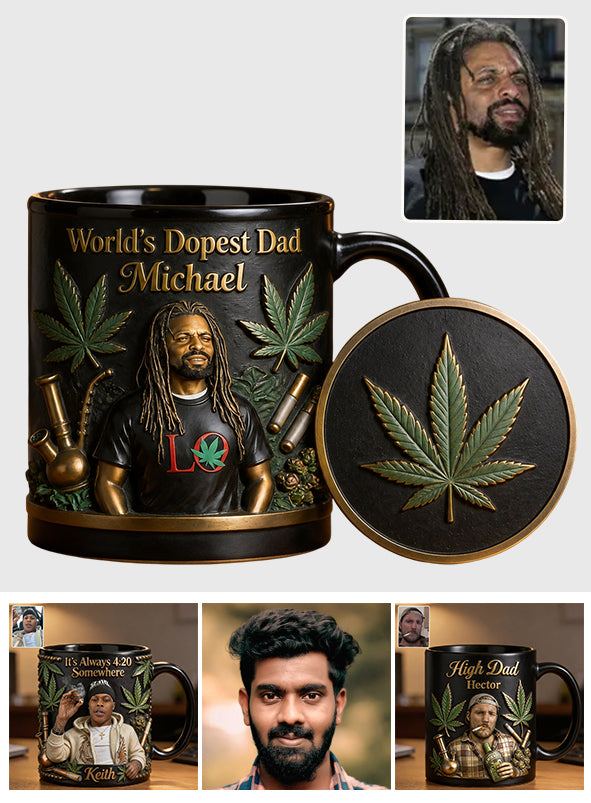 Der coolste Papa der Welt - Personalisierte Weed-Tasse & Untersetzer