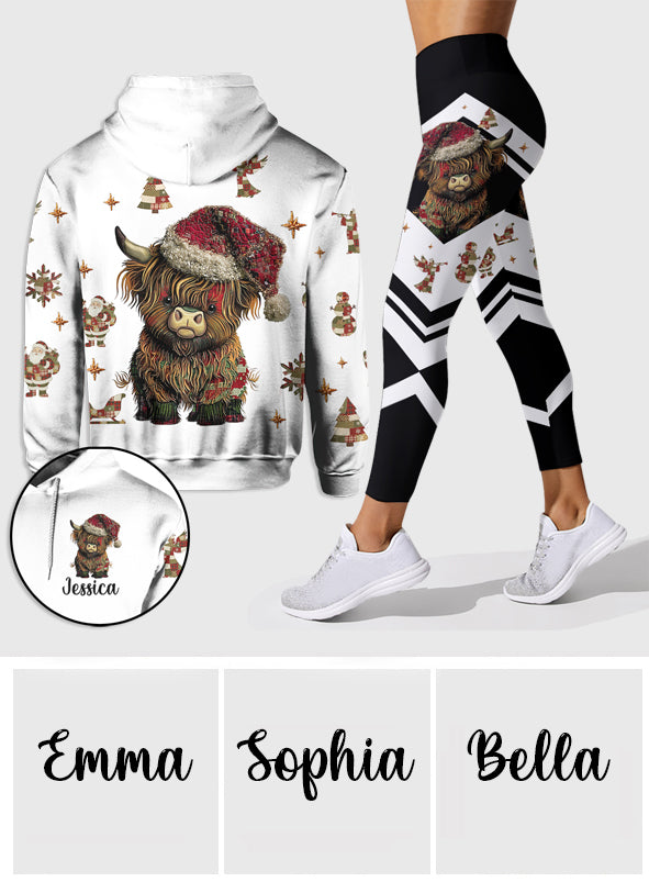 Niedliches Hochlandrind – Personalisierter Hoodie und Leggings mit Hochlandrind-Motiv
