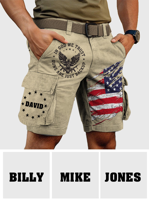 In God We Trust - Personalized Bald Eagle Cargo Shorts With Belt
