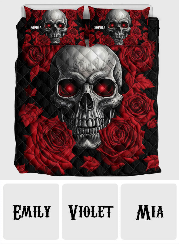 Skull and Roses - Personalized Skull Quilt Set