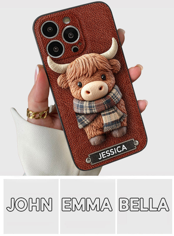 Adorable Highland Cow - Personalized Highland Cow Leather Phone Case