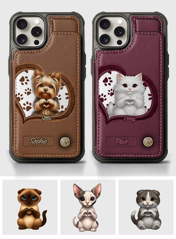 Puppy/ Kitty Makes Heart Hands - Personalized Dog Wallet Phone Case