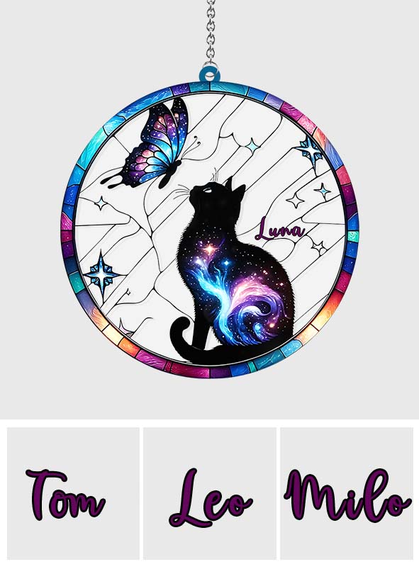 Cat And Butterfly - Personalized Cat Window Hanging Suncatcher Ornament
