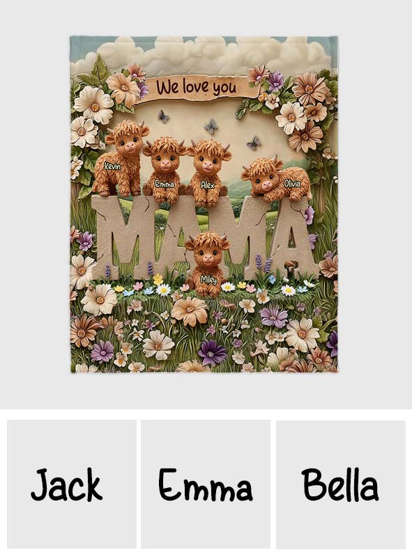 Niedliche Hochlandkuh-Mama, Oma - Personalisierte Mutterdecke