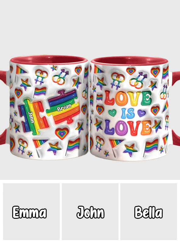 „Liebe ist Liebe“-Paarpuzzle – Personalisierte Tasse mit LGBT-Unterstützungs-Akzent