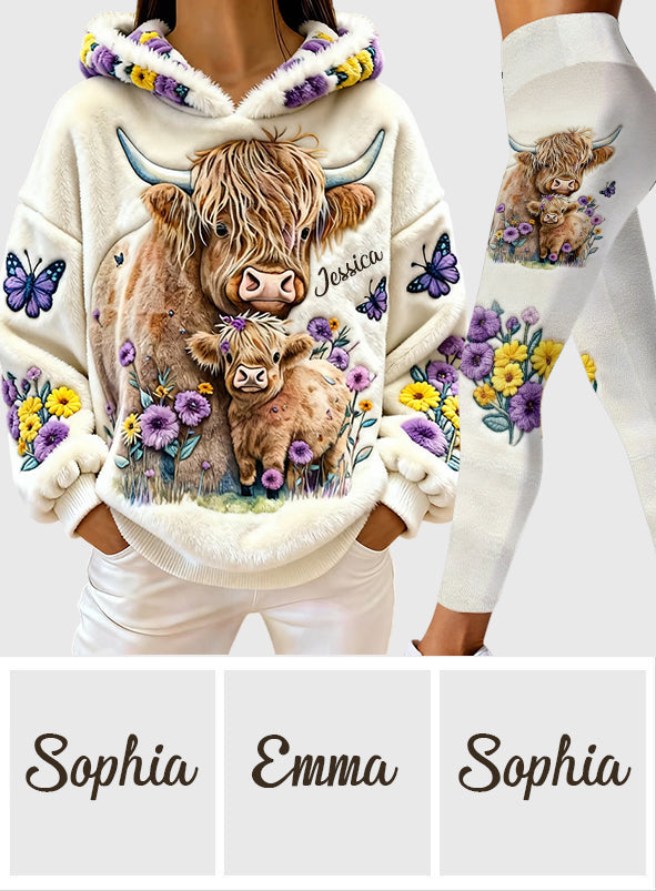 Liebe Hochlandrinder – Personalisierter Hoodie und Leggings mit Hochlandrind-Motiv