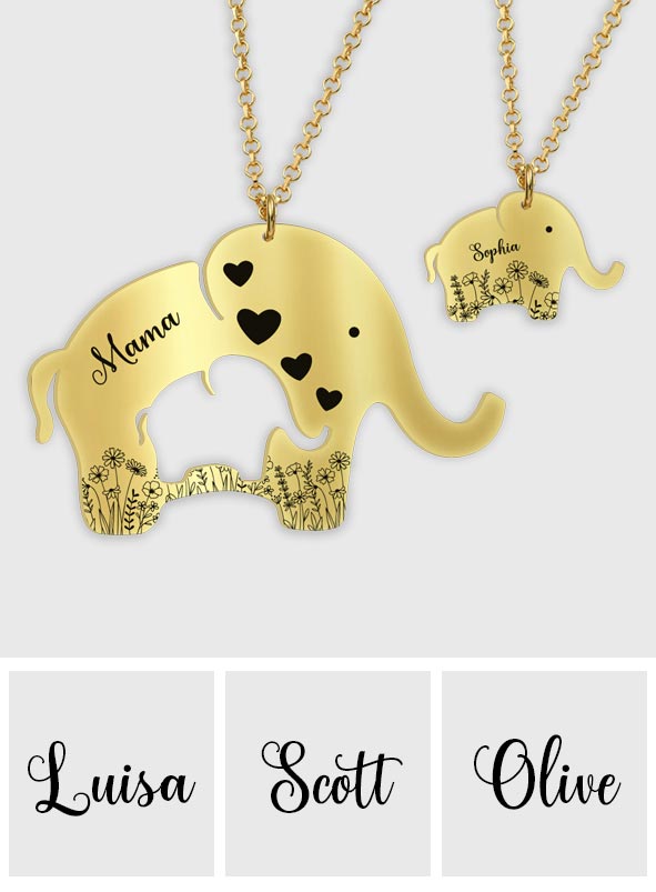 Cute Foral Elephant Mom & Child Necklace - Personalized Mother Matching Pendant Necklace