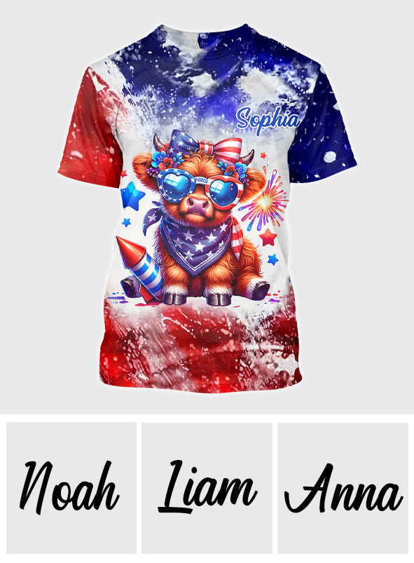 Highland-Rind-Shirt zum 4. Juli – Personalisiertes Highland-Rind-Shirt mit Allover-Print