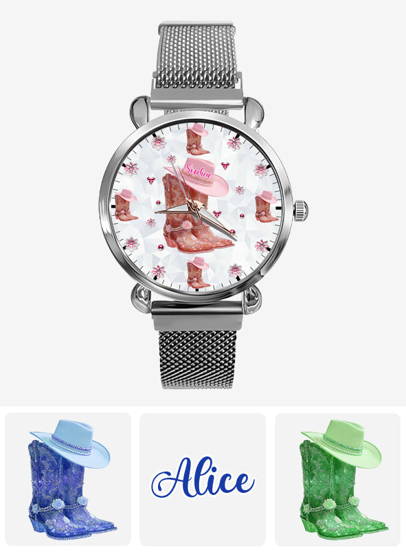 Florale Cowgirl-Uhr – Personalisierte Cowgirl-Damenhanduhr