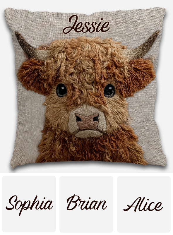 Cute Highland Cow - Personalized Highland Cow Throw Pillow