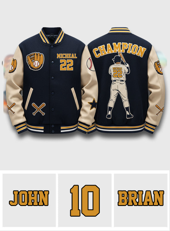 Baseball-Champion – Personalisierte Baseball-Collegejacke