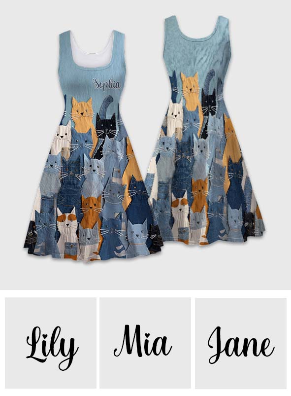 Einfach ein Mädchen, das Katzen liebt – personalisiertes ärmelloses Katzenkleid