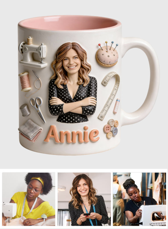Love Sewing - Personalized Sewing Set Accent Mug with Acrylic Stirrers